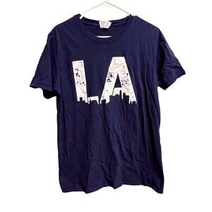 Navy Blue White LA Los Angeles City Skyline Short Sleeve T-Shirt Size Large